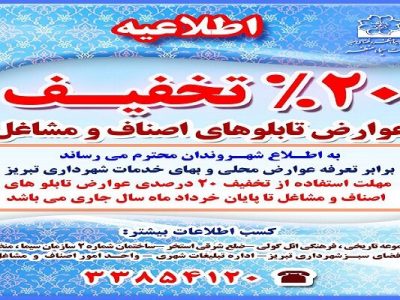 اعمال تخفیف ۲۰ درصدی عوارض تابلوهای اصناف و مشاغل