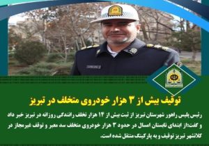 توقیف بیش از ۳ هزار خودروی متخلف در تبریز