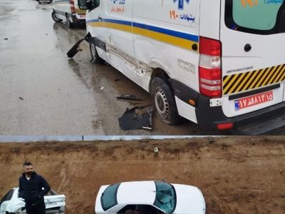 حادثه  ثانویه درمحل تصادف/دو آمبولانس اورژانس حین امدادرسانی دچارحادثه واز چرخه عملیات خارج شد 