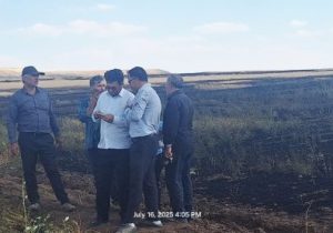 آتش سوزی زمین های کشاورزی روستاهای نظر کهریزی مهار شد