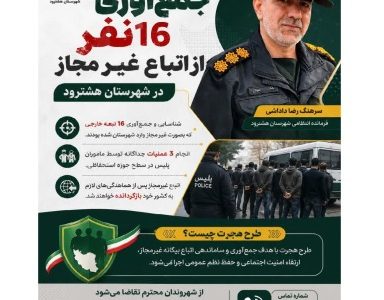 اجرای طرح هجرت و جمع آوری ۱۶ نفر از اتباع غیرمجاز در ” هشترود “